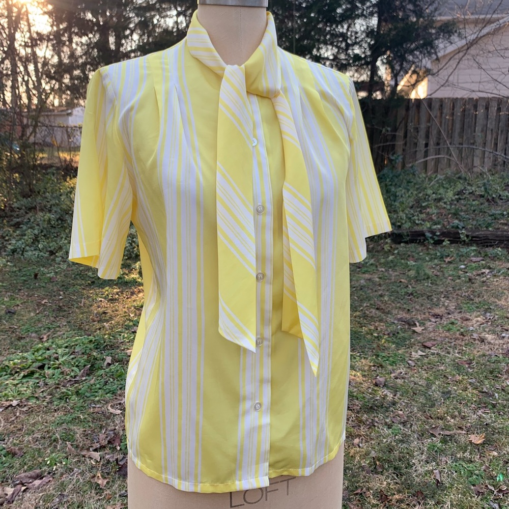 Vintage Stripe Blouse with Neck Bow - Picture 3 of 13